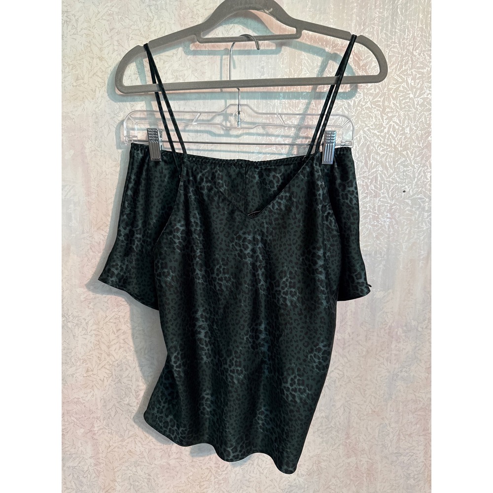 Victorias Secret Emerald Green Leopard Satin Pajama Set Cami Tap Shorts Small
